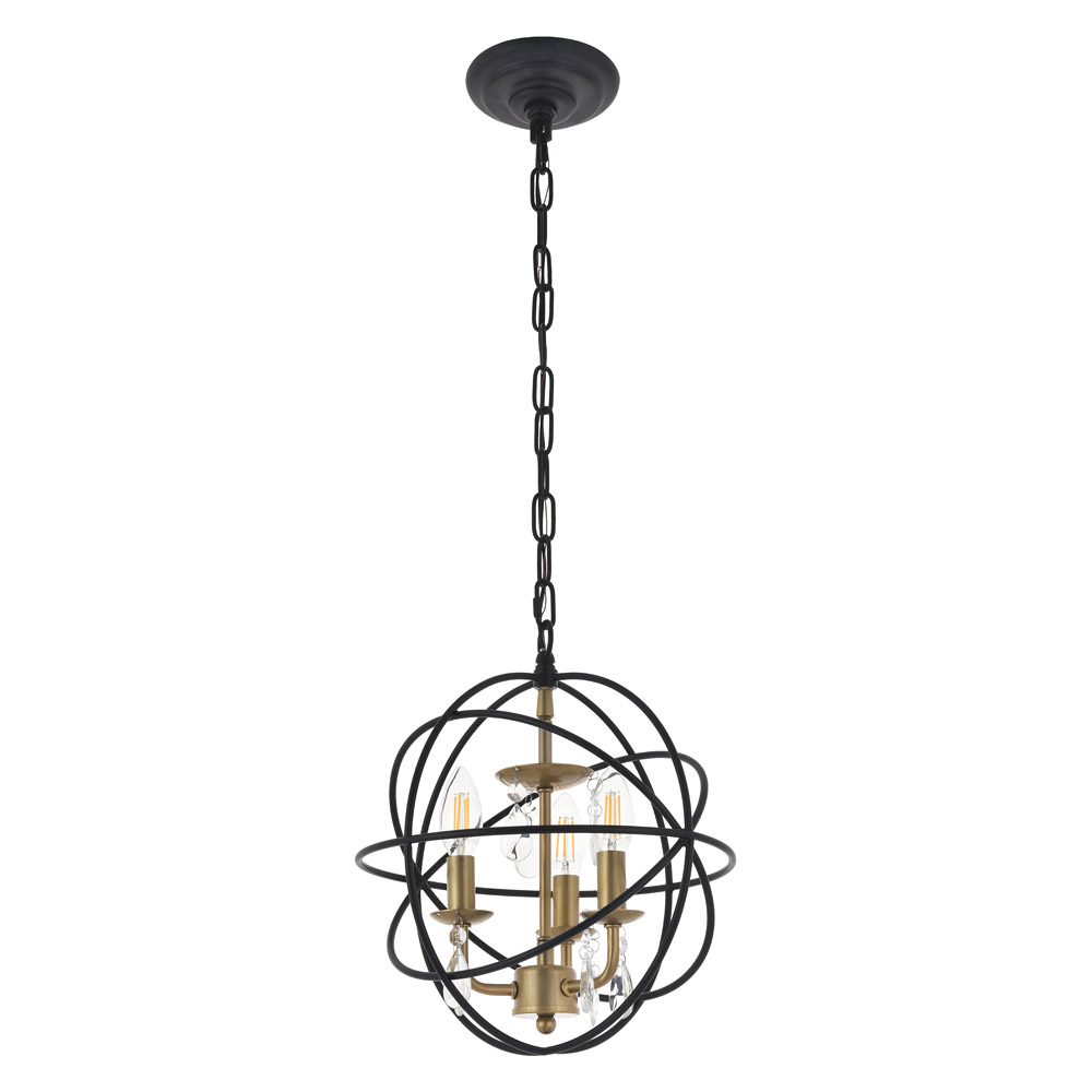 Elegant Wallace 3 Light Pendant - Brass/Black, L 12" (LD5055D12BRB)