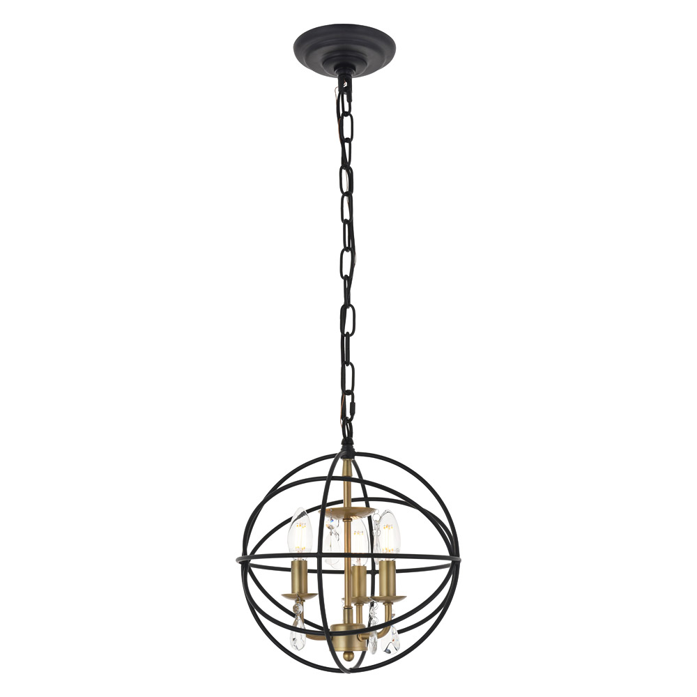 Elegant Wallace 3 Light Pendant - Brass/Black, L 12" (LD5055D12BRB)