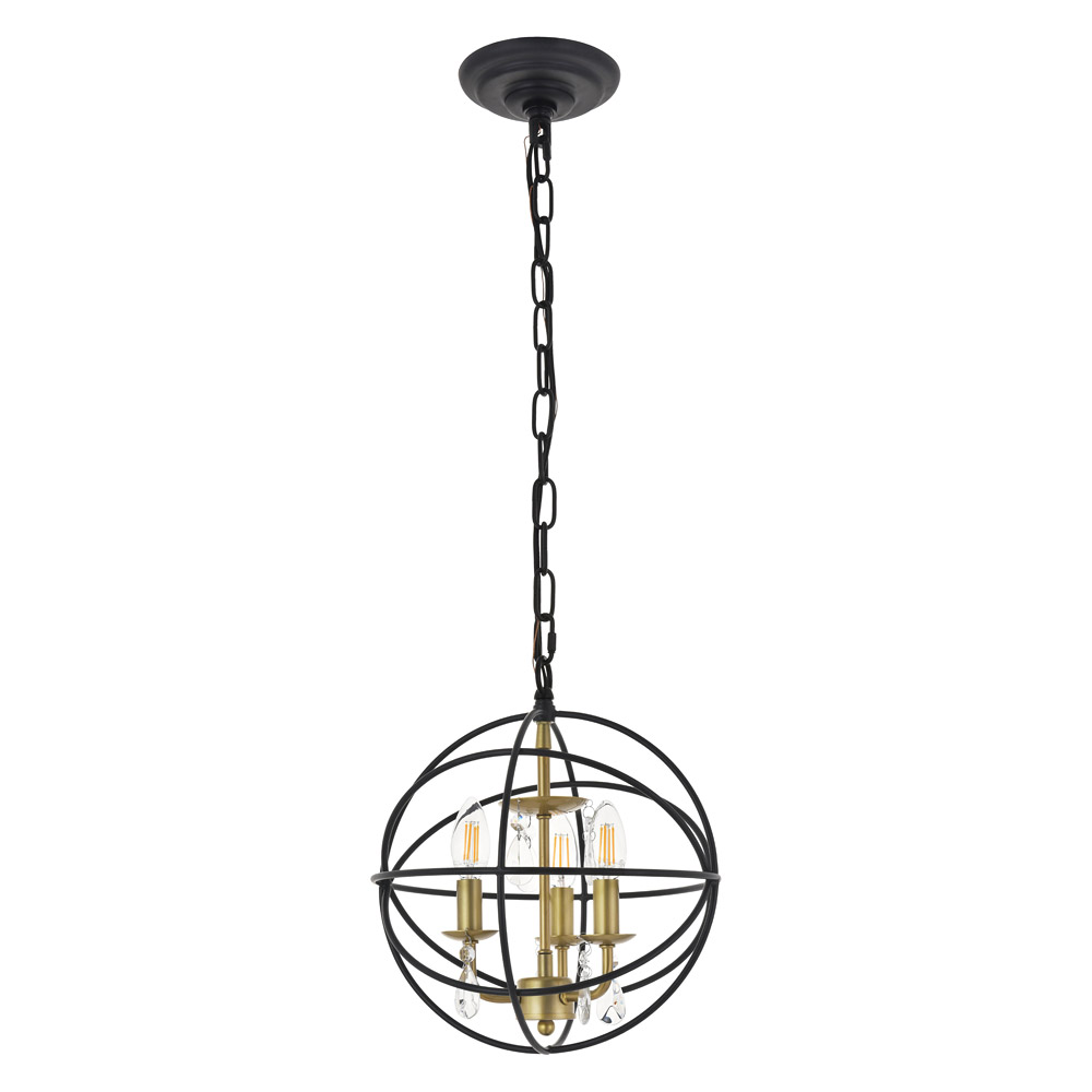 Elegant Wallace 3 Light Pendant - Brass/Black, L 12" (LD5055D12BRB)