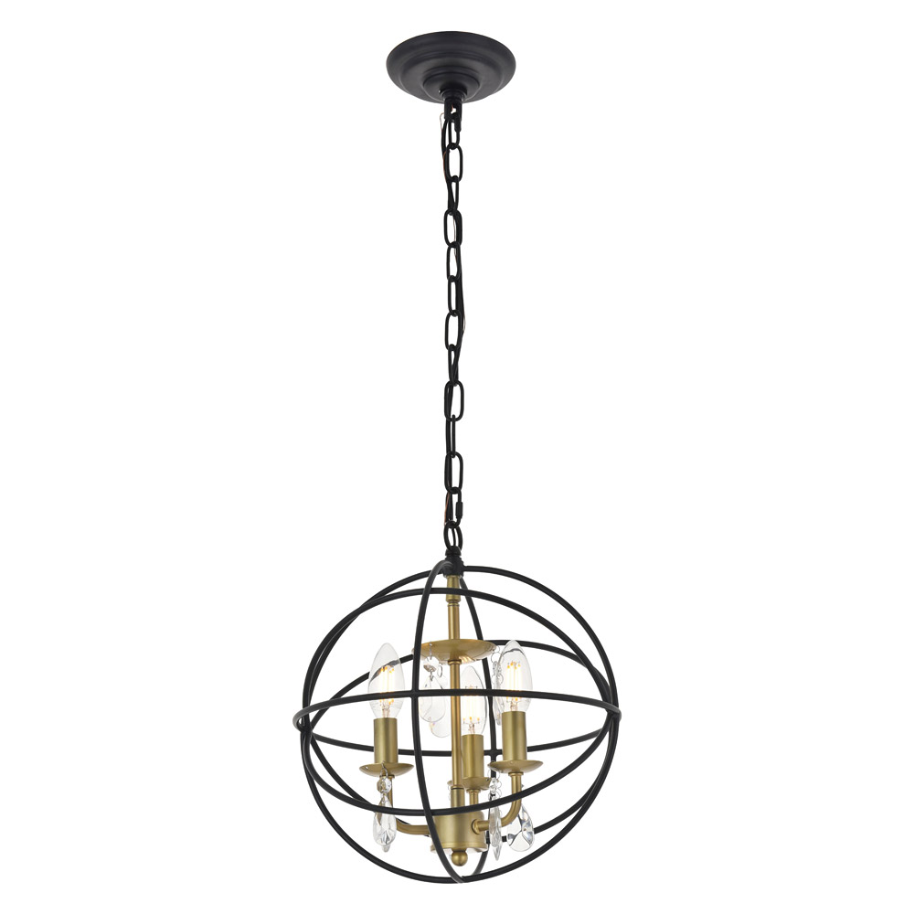 Elegant Wallace 3 Light Pendant - Brass/Black, L 12" (LD5055D12BRB)