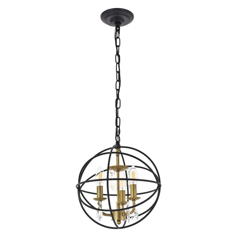 Elegant Wallace 3 Light Pendant - Brass/Black, L 12" (LD5055D12BRB)