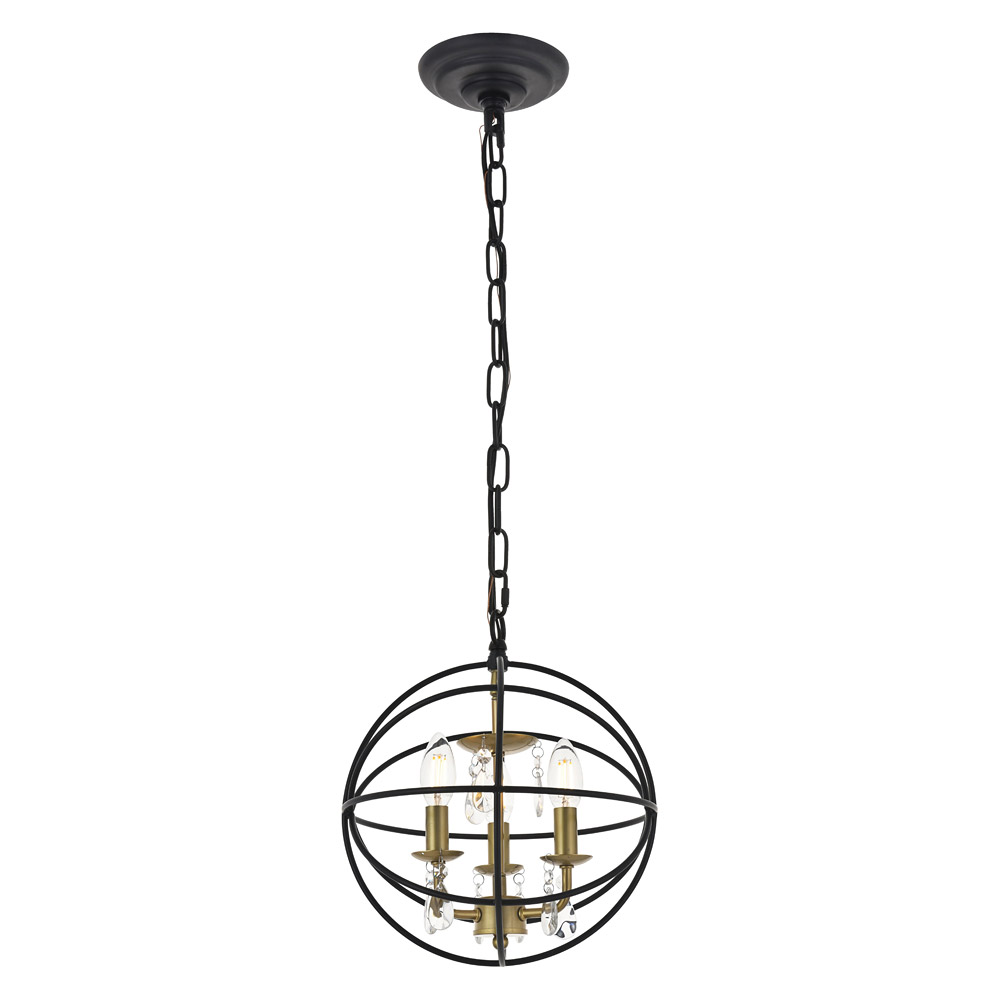 Elegant Wallace 3 Light Pendant - Brass/Black, L 12" (LD5055D12BRB)