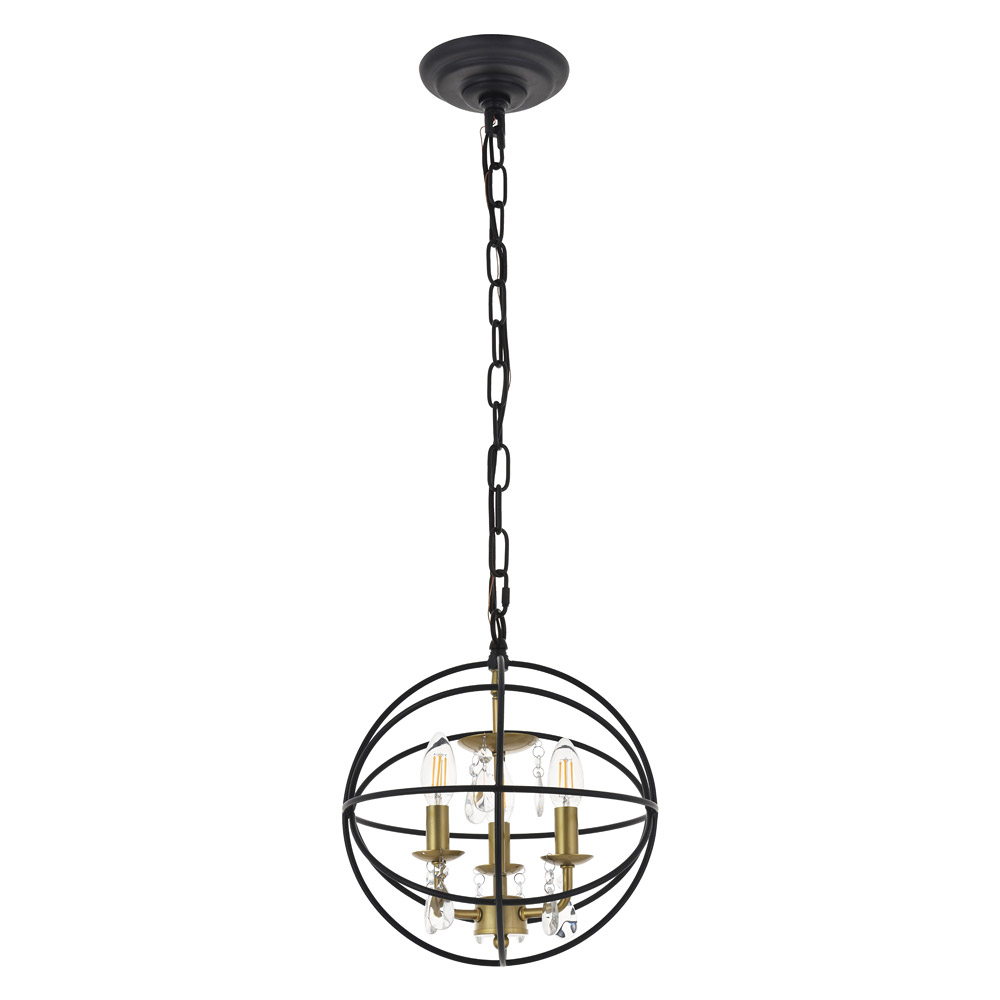 Elegant Wallace 3 Light Pendant - Brass/Black, L 12" (LD5055D12BRB)