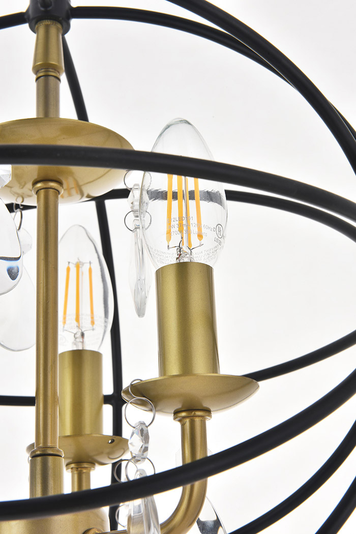 Elegant Wallace 3 Light Pendant - Brass/Black, L 12" (LD5055D12BRB)