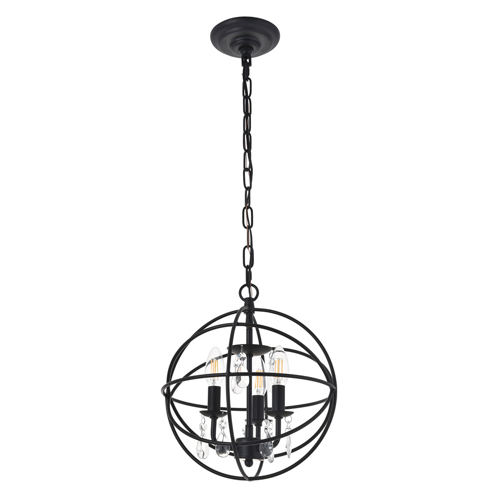 Elegant Wallace 3 Light Pendant - Matte Black, L 12" (LD5055D12MB)