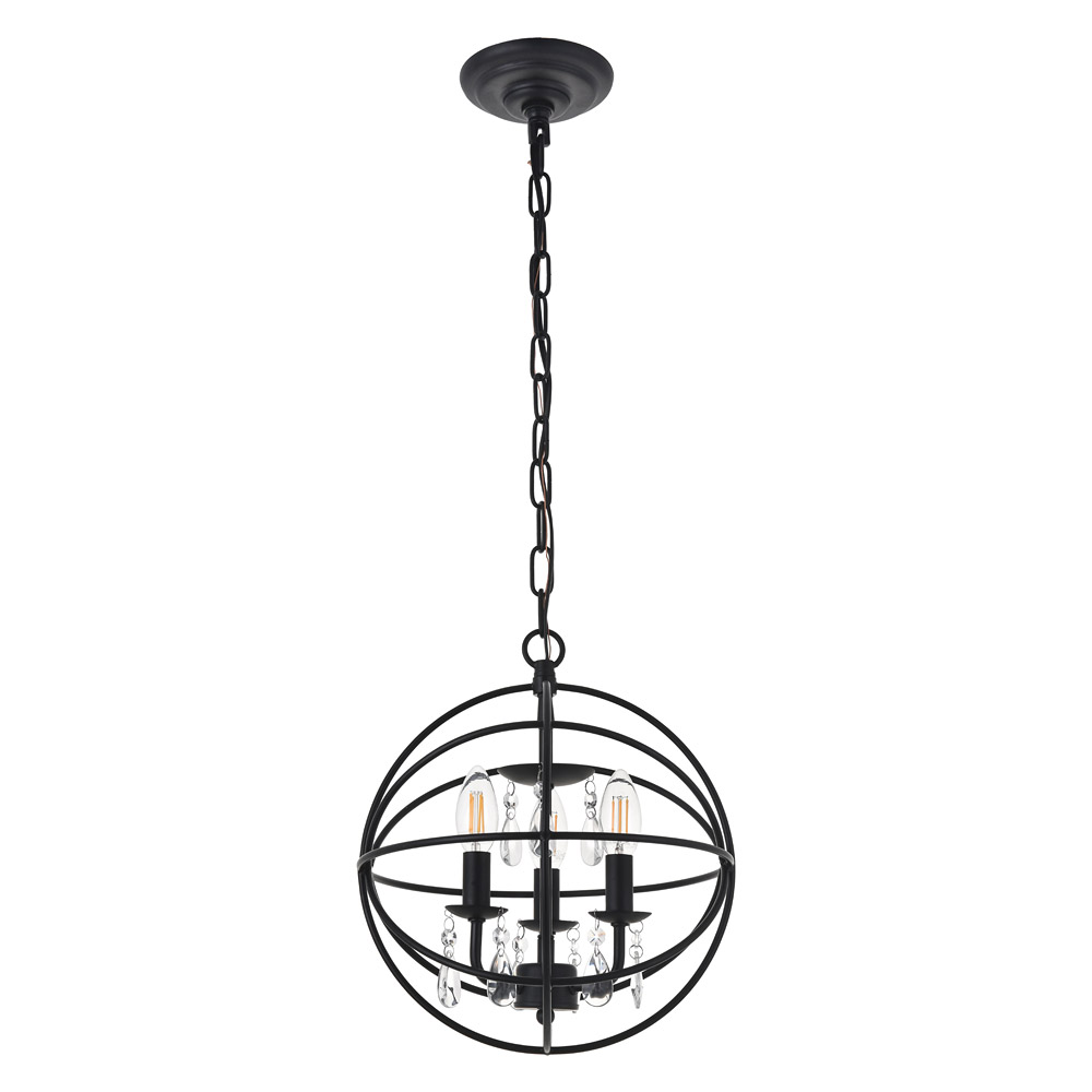 Elegant Wallace 3 Light Pendant - Matte Black, L 12" (LD5055D12MB)