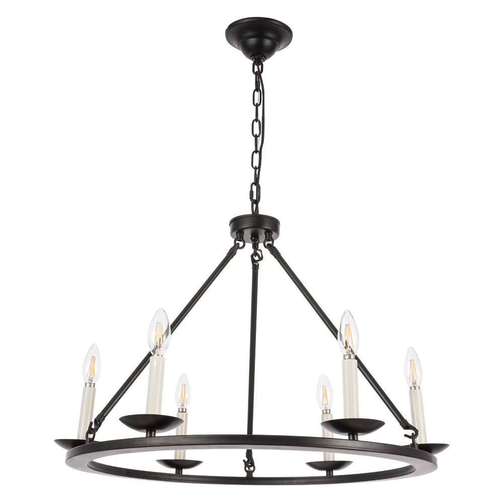 Elegant Maine 6-Light Chandelier - Black, L 26" (LD6010D26BK)