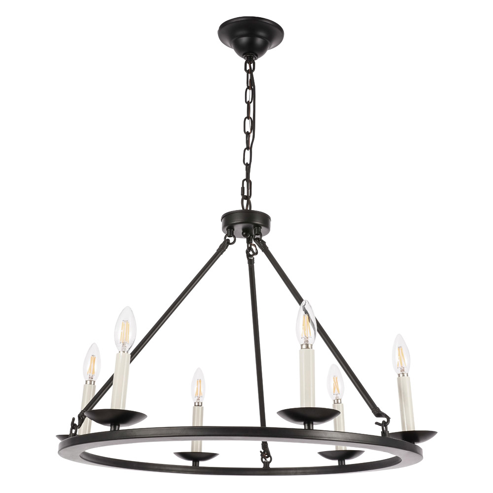 Elegant Maine 6-Light Chandelier - Black, L 26" (LD6010D26BK)