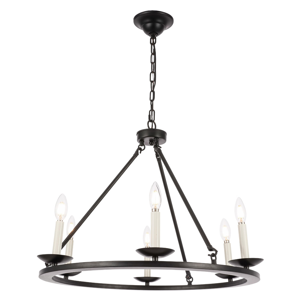 Elegant Maine 6-Light Chandelier - Black, L 26" (LD6010D26BK)