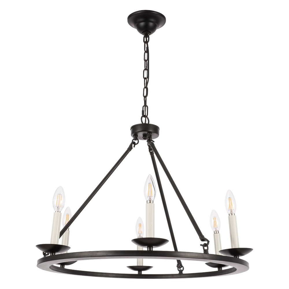 Elegant Maine 6-Light Chandelier - Black, L 26" (LD6010D26BK)