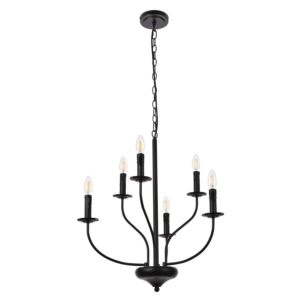 Elegant Westley 6 Lights Pendant - Black, L 24" (LD7046D24BK)