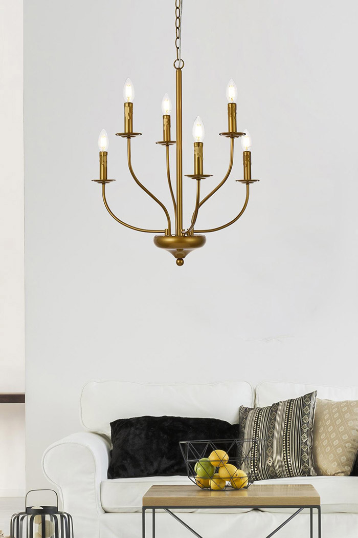 Elegant Westley 6 Lights Pendant - Brass, L 24" (LD7046D24BR)