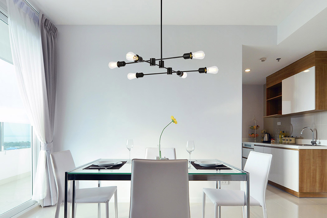 Elegant Xavier 6 Lights Pendant - Black, L 31" (LD7051D31BK)