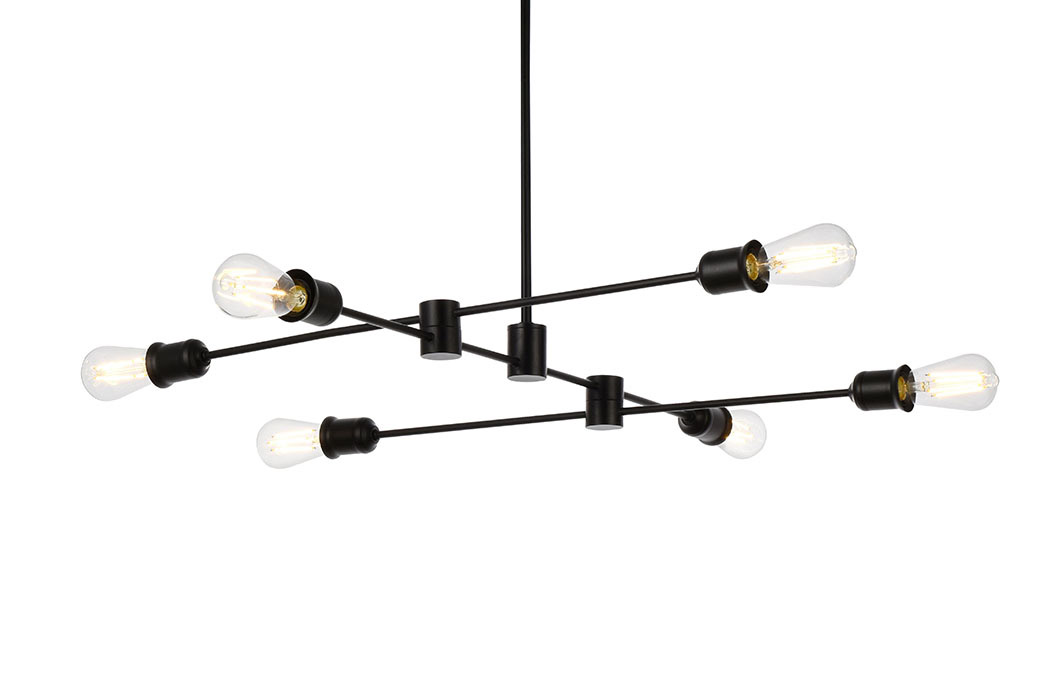 Elegant Xavier 6 Lights Pendant - Black, L 35" (LD7052D35BK)