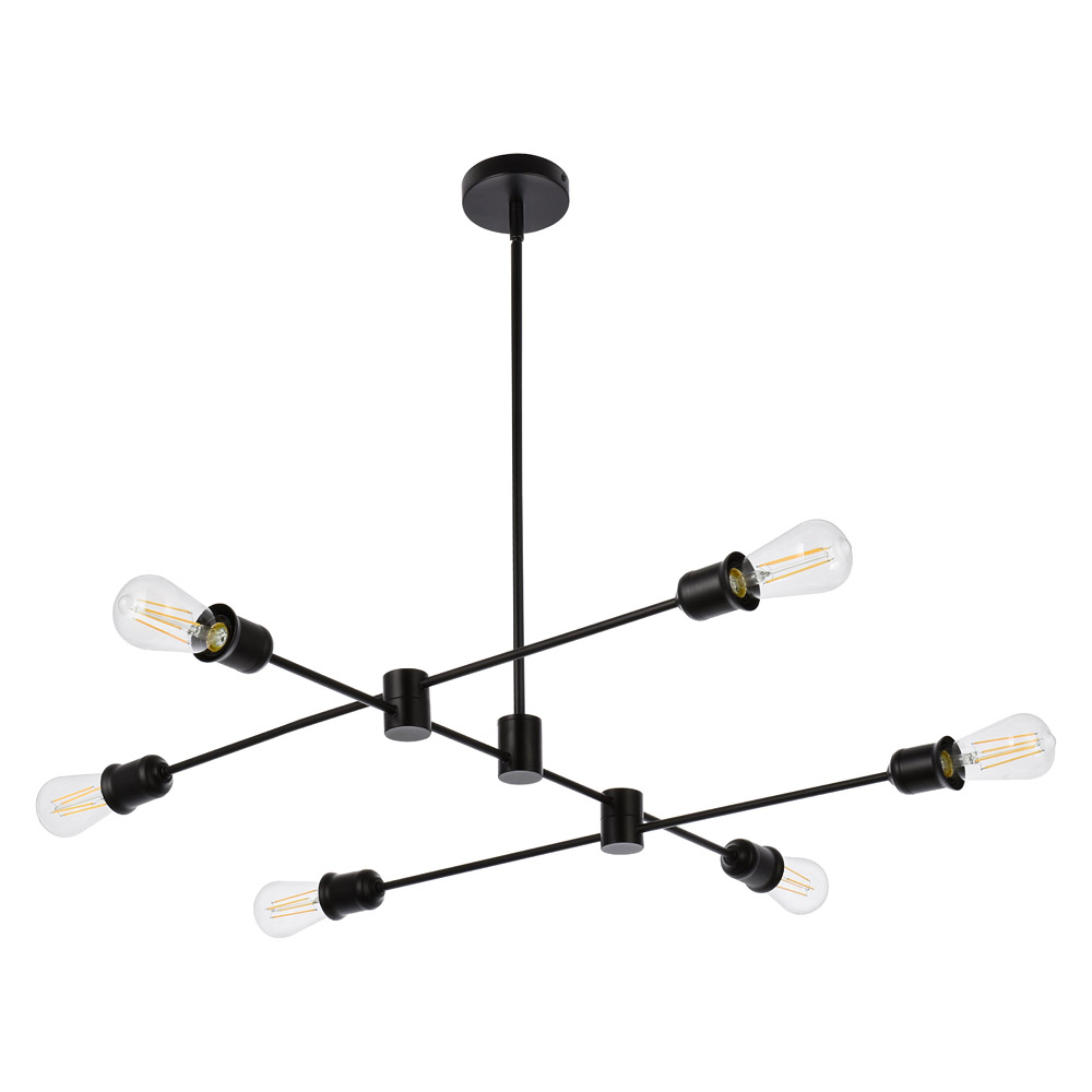 Elegant Xavier 6 Lights Pendant - Black, L 35" (LD7052D35BK)