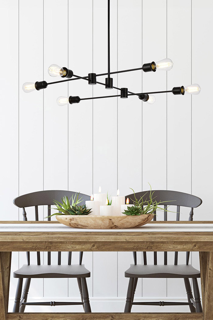 Elegant Xavier 6 Lights Pendant - Black, L 35" (LD7052D35BK)