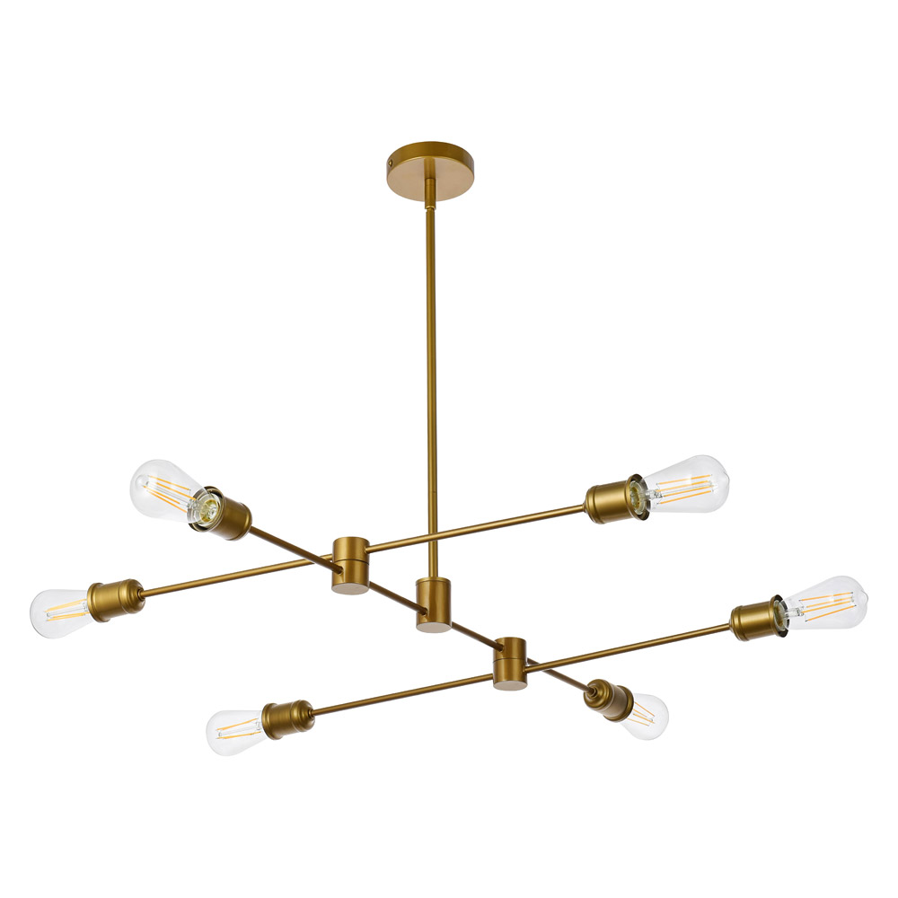 Elegant Xavier 6 Lights Pendant - Brass, L 35" (LD7052D35BR)