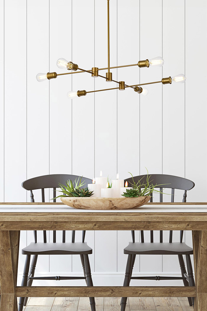 Elegant Xavier 6 Lights Pendant - Brass, L 35" (LD7052D35BR)