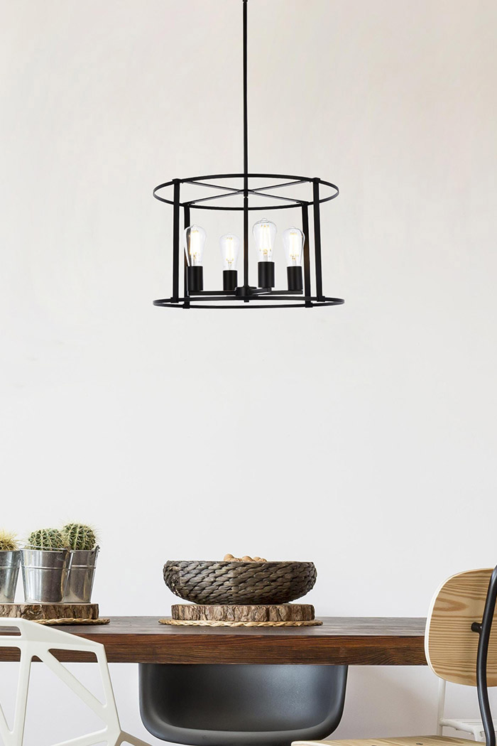 Elegant Agnys 4 Lights Pendant - Black, L 20" (LD7057D20BK)