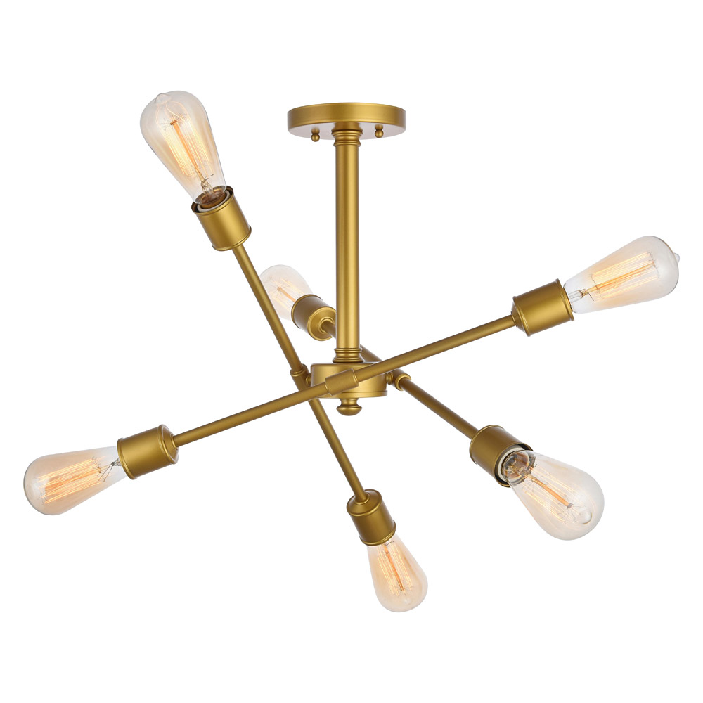 Elegant Axel 6-Light Semi-Flush Mount - Brass, L 17" (LD8003D17BR)