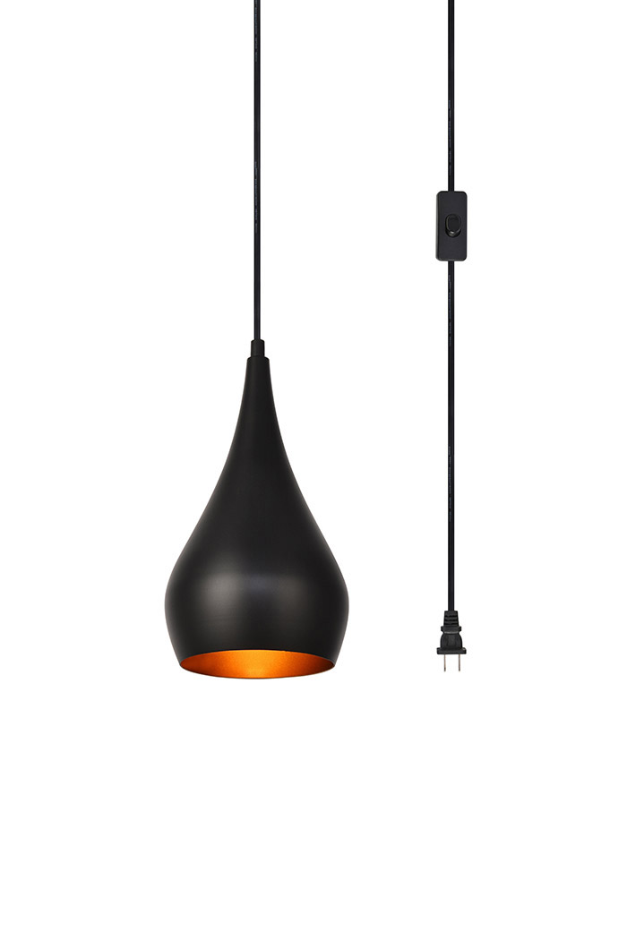 Elegant Nora 1 Light Plug-In Pendant - Black (LDPG2001BK)