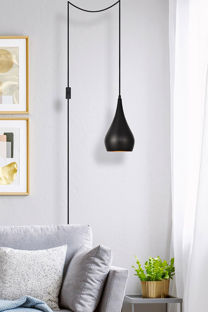 Elegant Nora 1 Light Plug-In Pendant - Black (LDPG2001BK)