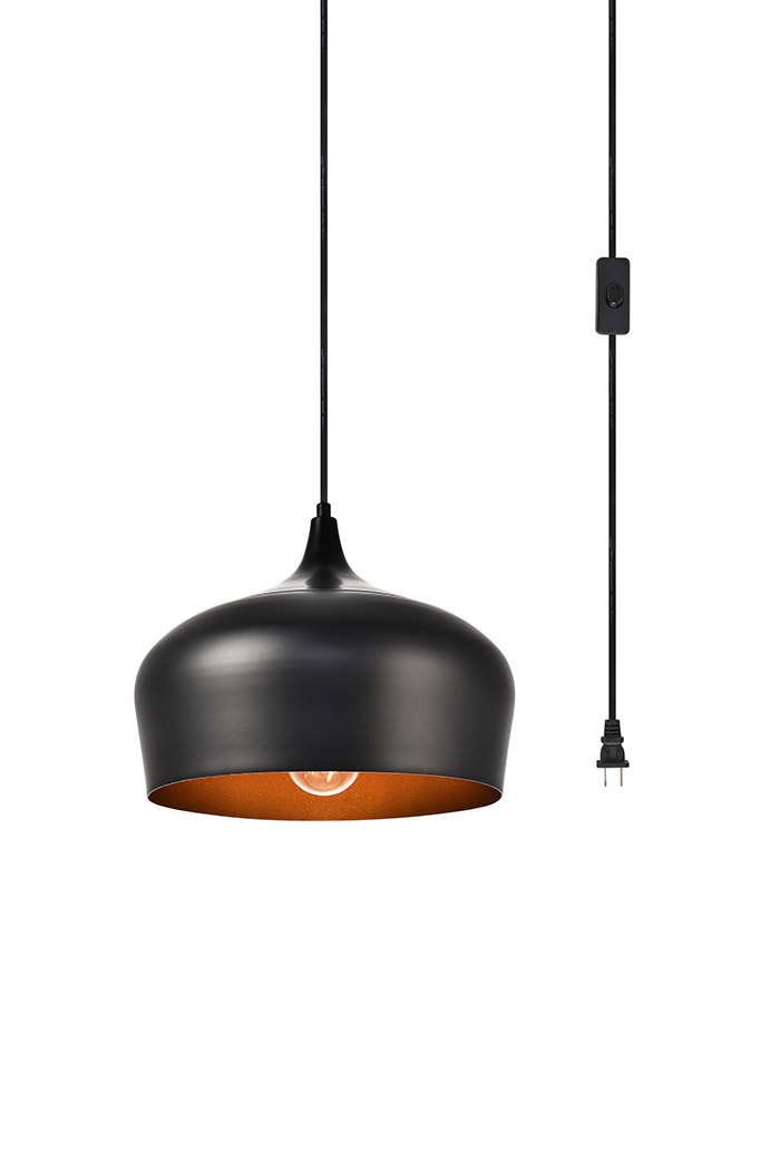 Elegant Nora 1 Light Plug-In Pendant - Black (LDPG2003BK)