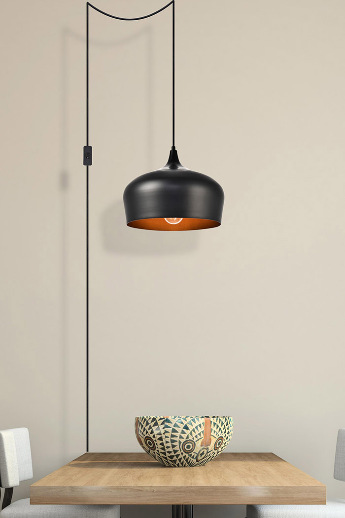 Elegant Nora 1 Light Plug-In Pendant - Black (LDPG2003BK)