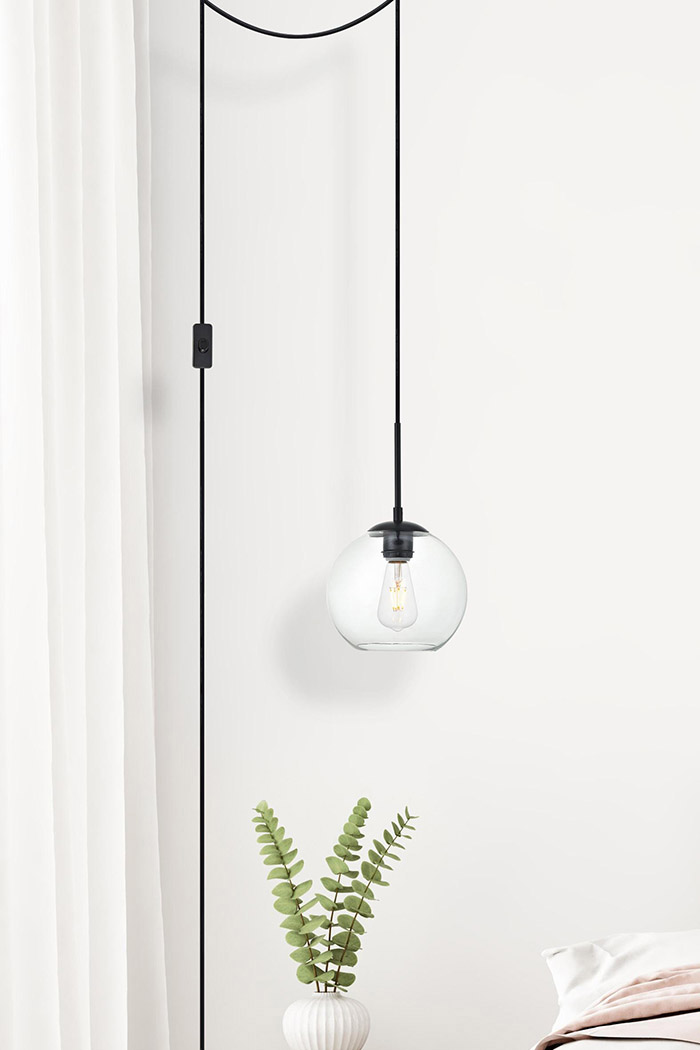 Elegant Baxter 1 Light Plug-In Pendant - Black, L 8" (LDPG2206BK)