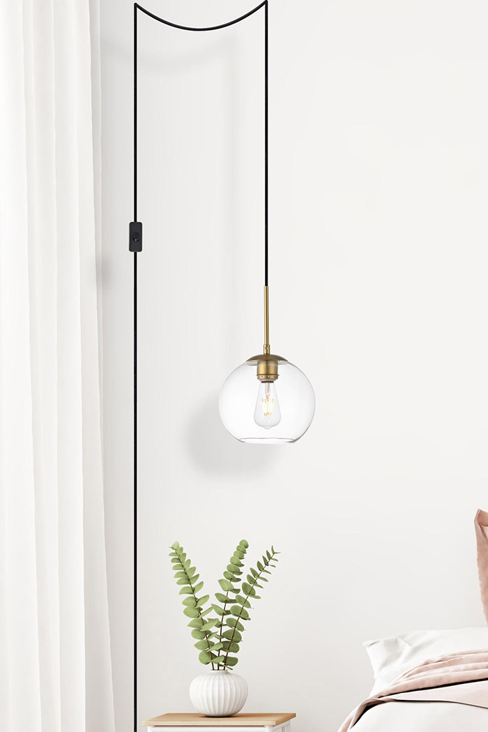 Elegant Baxter 1 Light Plug-In Pendant - Brass, L 8" (LDPG2206BR)