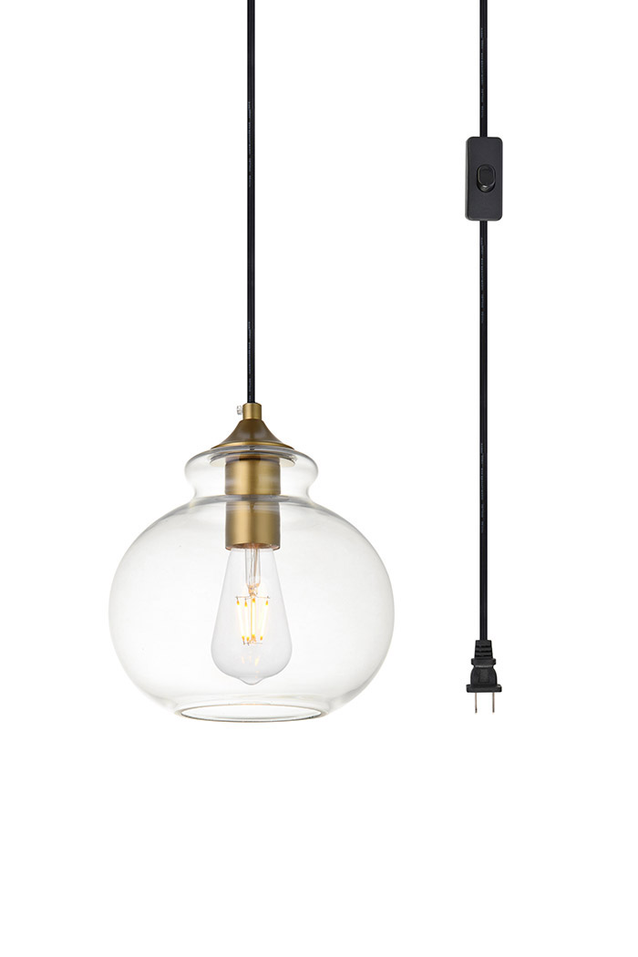 Elegant Destry 1 Light Plug-In Pendant - Brass, L 8" (LDPG2245BR)