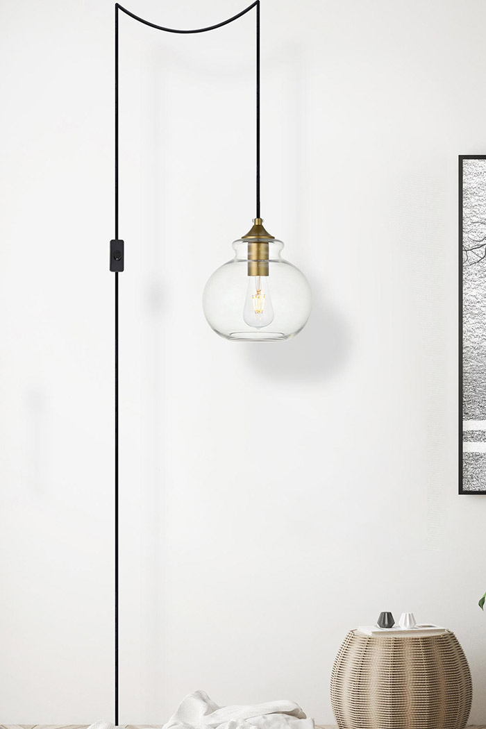 Elegant Destry 1 Light Plug-In Pendant - Brass, L 8" (LDPG2245BR)