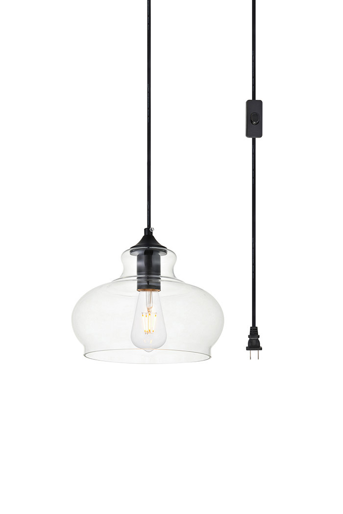 Elegant Destry 1 Light Plug-In Pendant - Black, L 9.4" (LDPG2246BK)