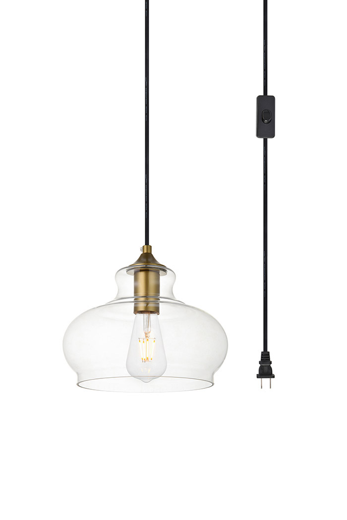 Elegant Destry 1 Light Plug-In Pendant - Brass, L 9.4" (LDPG2246BR)