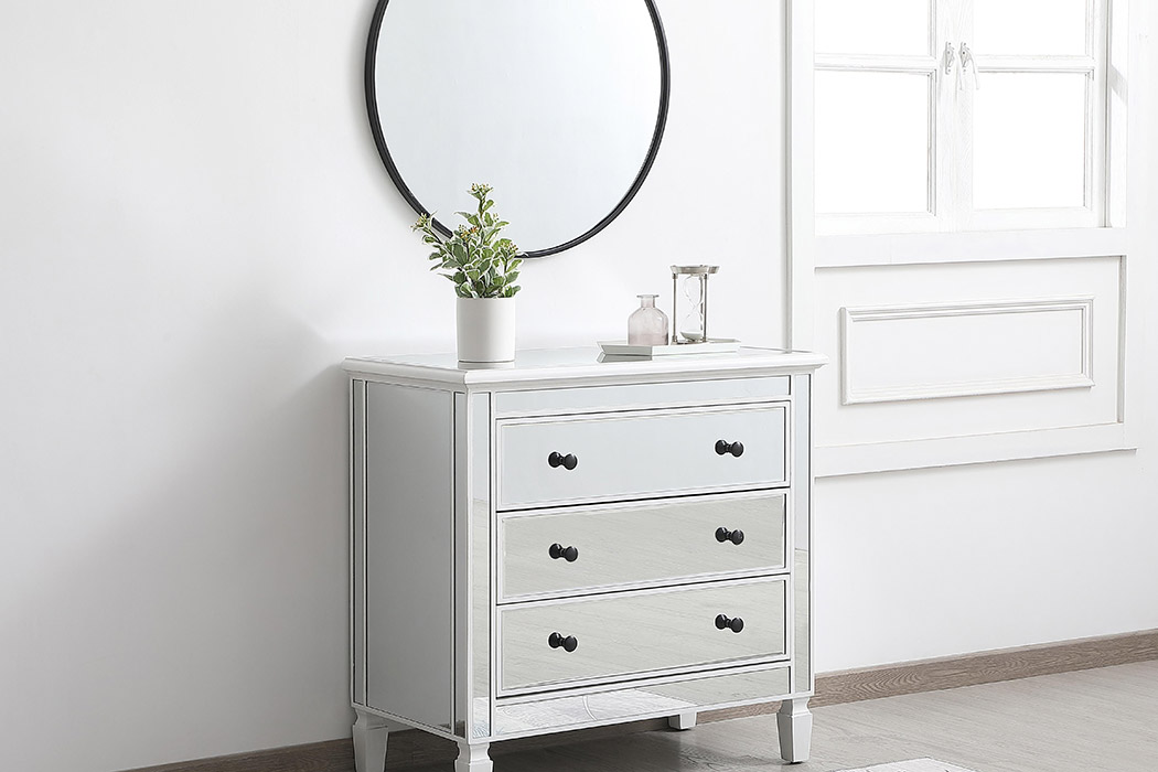 Elegant 33" Mirrored 3 Drawer Chest - White (MF6-1019AW)