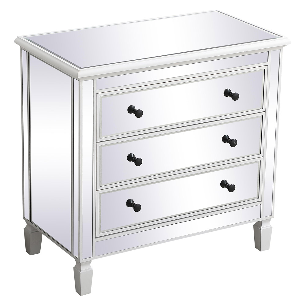 Elegant 33" Mirrored 3 Drawer Chest - White (MF6-1019AW)