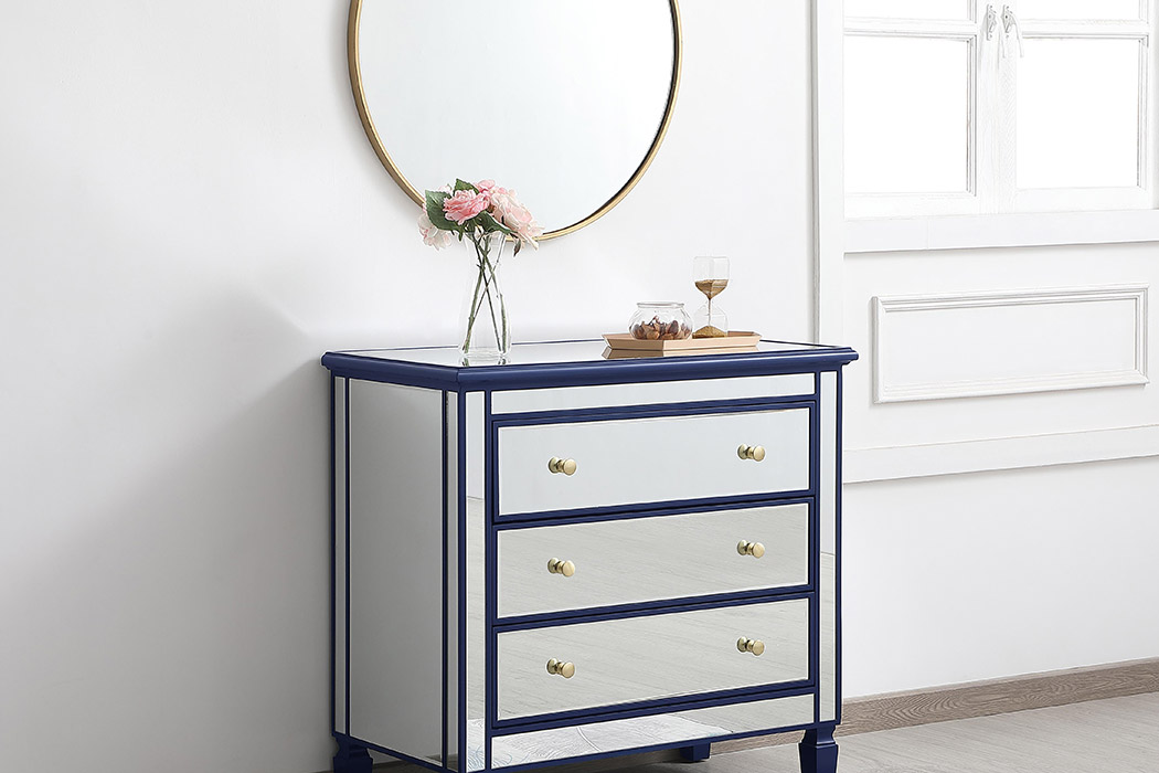 Elegant 33" Mirrored 3 Drawer Chest - Blue (MF6-1019BL)