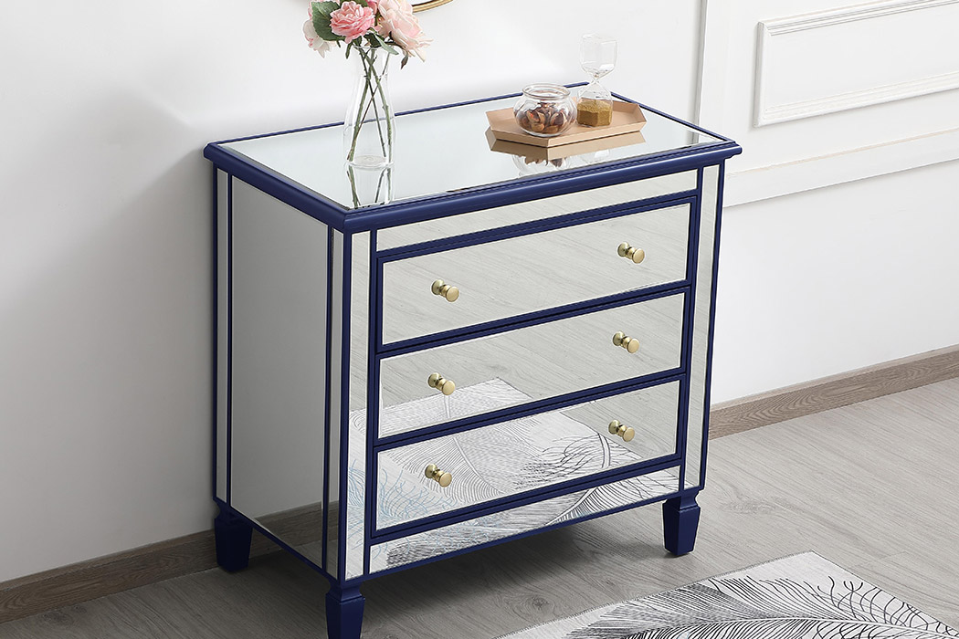 Elegant 33" Mirrored 3 Drawer Chest - Blue (MF6-1019BL)