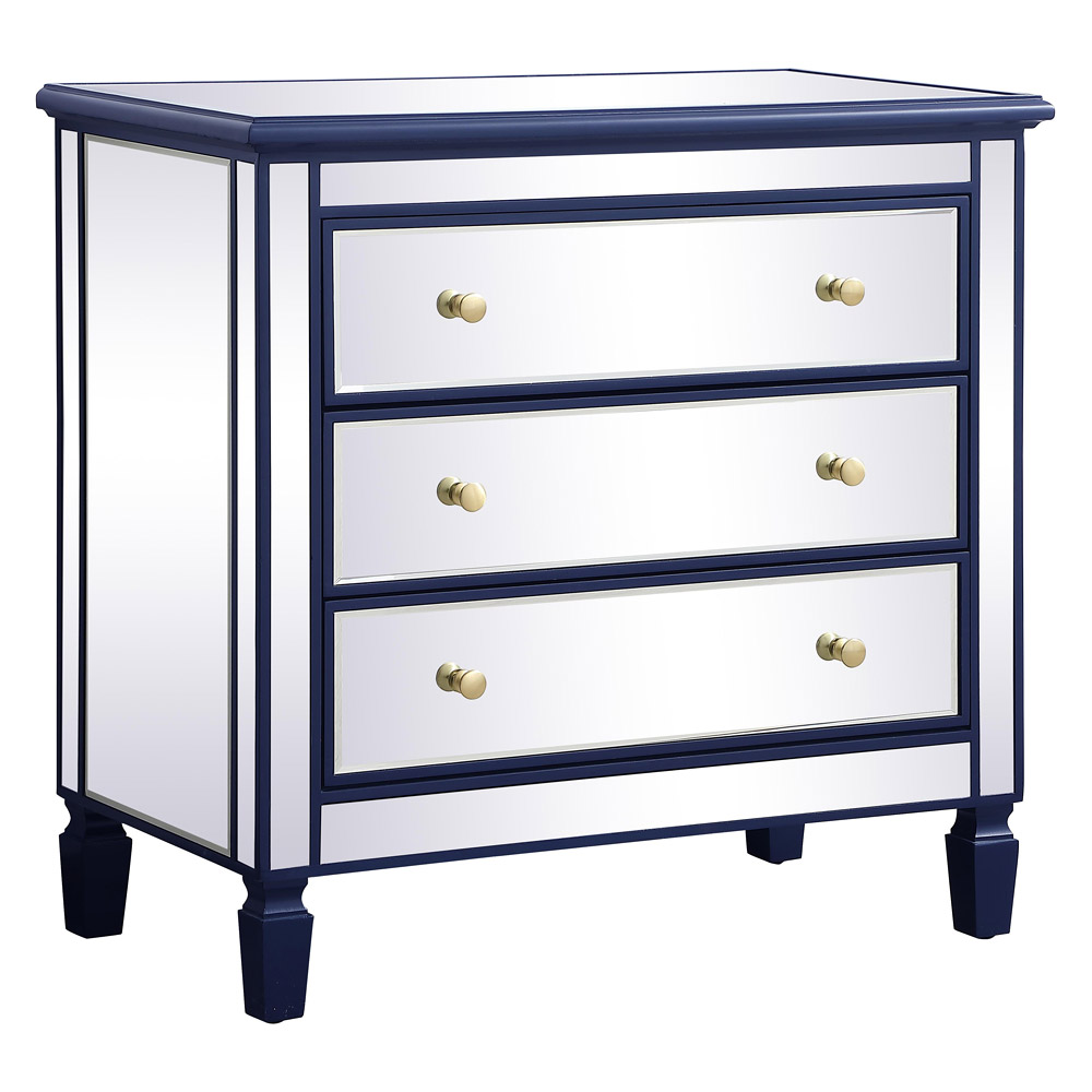 Elegant 33" Mirrored 3 Drawer Chest - Blue (MF6-1019BL)