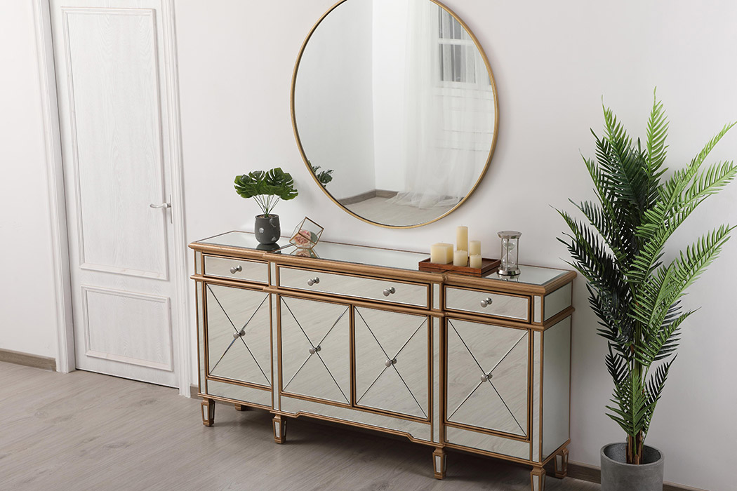 Elegant 72" Mirrored Credenza - Gold (MF6-2111GC)