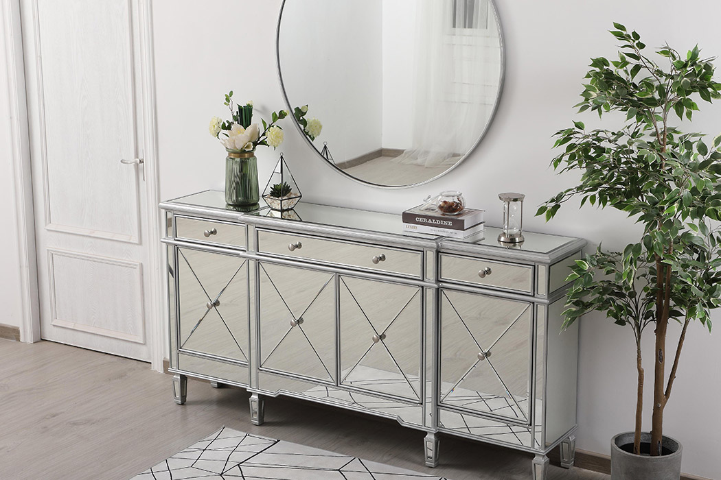 Elegant 72" Mirrored Credenza - Silver (MF6-2111SC)