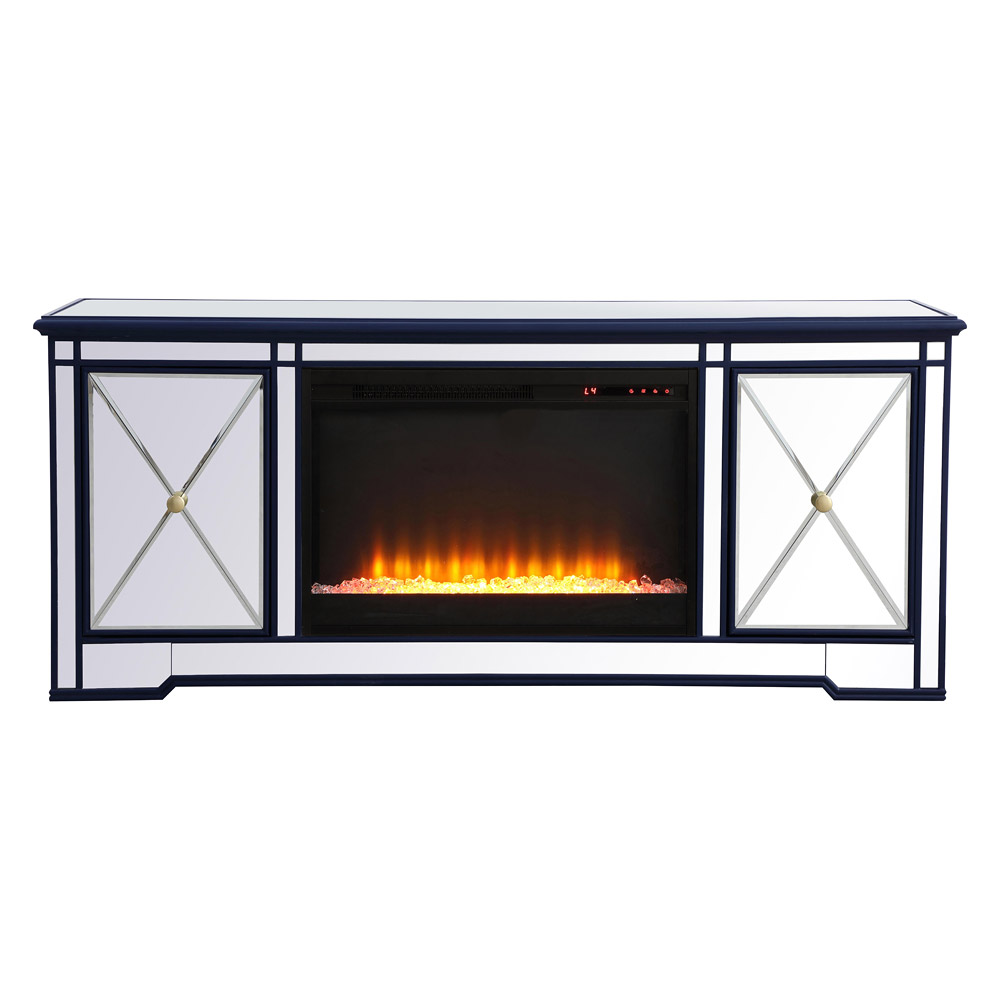 Elegant - Modern Mirrored TV Stand with Crystal Fireplace (PNT-MF60160)