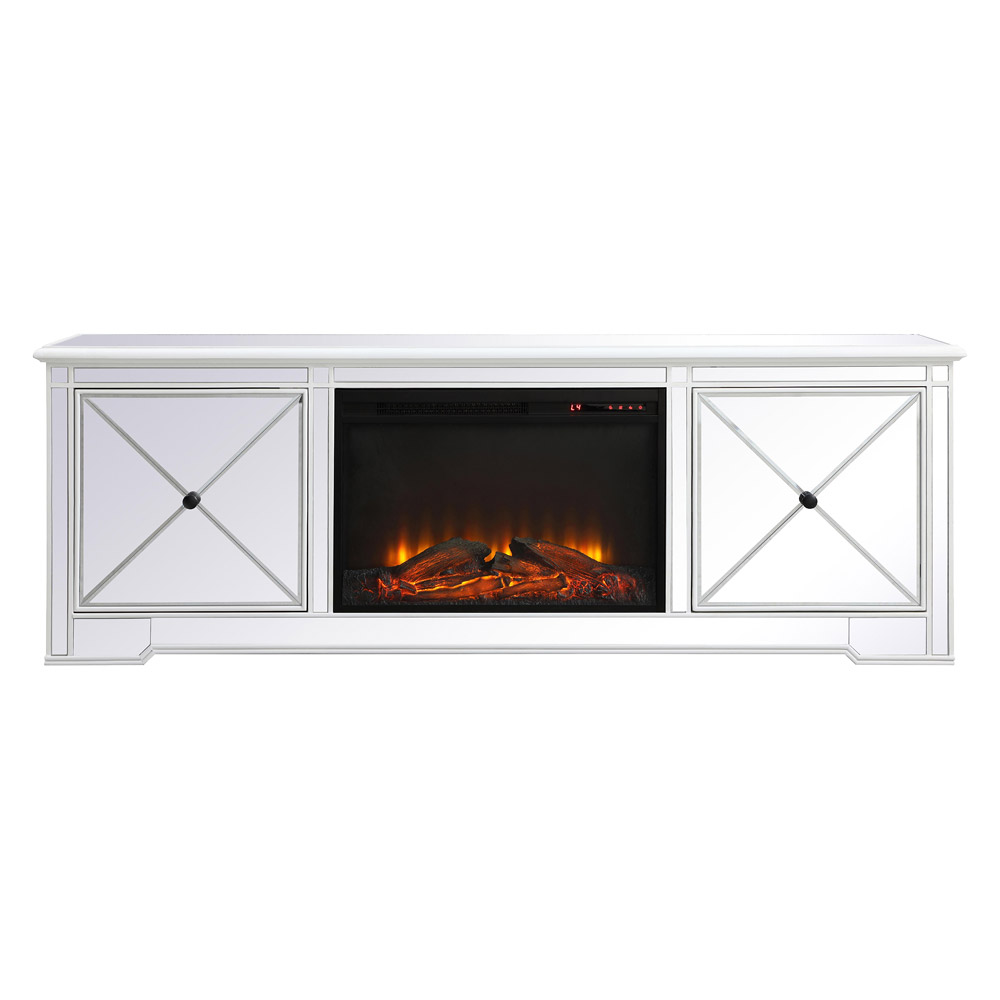 Elegant - Modern Mirrored TV Stand with Crystal Fireplace (PNT-MF60172)