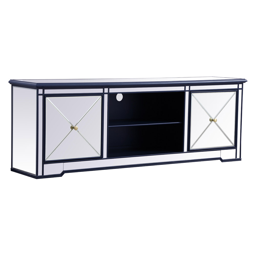 Elegant Modern 72" Mirrored TV Stand with Crystal Fireplace - Blue (MF60172BL)