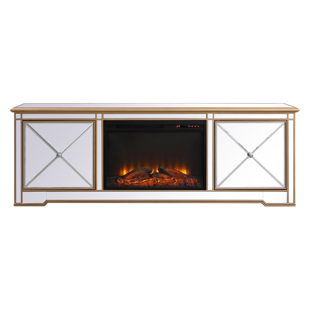 Elegant - Modern Mirrored TV Stand with Crystal Fireplace (PNT-MF60172)