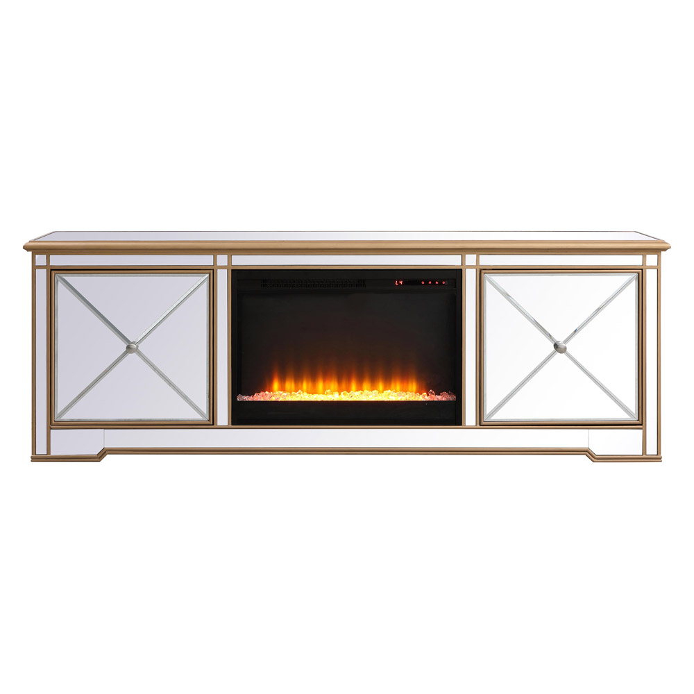 Elegant - Modern Mirrored TV Stand with Crystal Fireplace (PNT-MF60172)