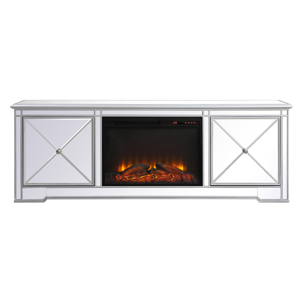 Elegant - Modern Mirrored TV Stand with Crystal Fireplace (PNT-MF60172)