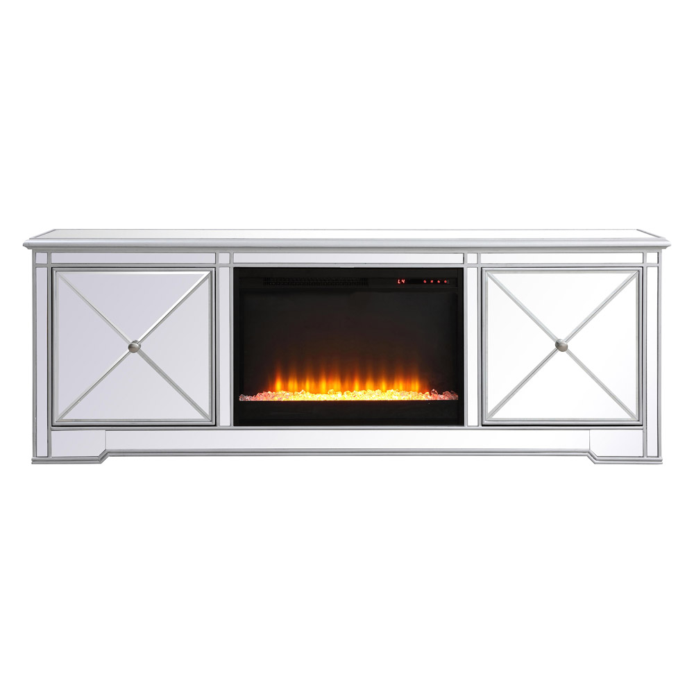 Elegant - Modern Mirrored TV Stand with Crystal Fireplace (PNT-MF60172)