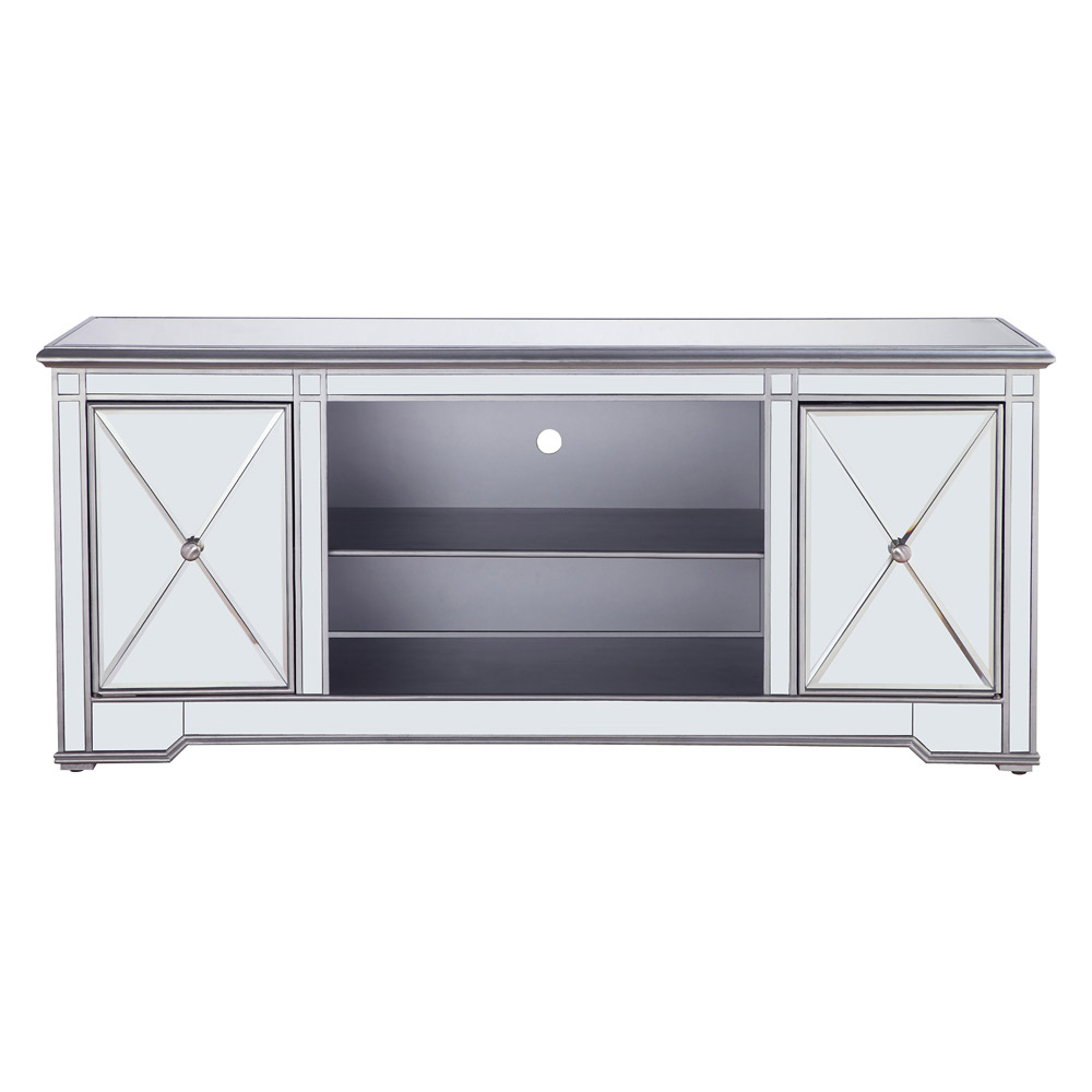 Elegant - Mirrored TV Stand with Wood Fireplace Insert