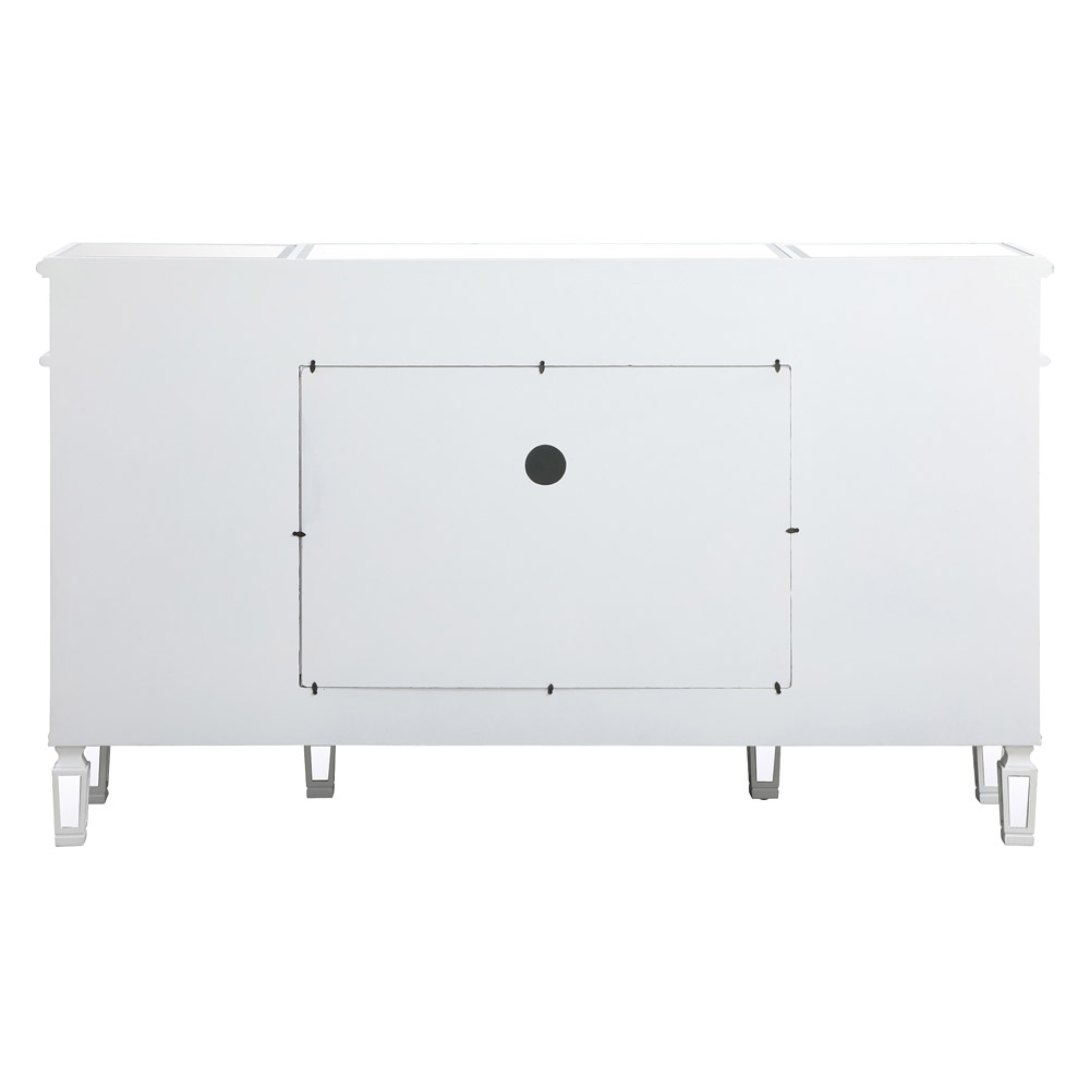 Elegant Contempo 60" Mirrored Credenza with Wood Fireplace - White (MF61060AW-F1)